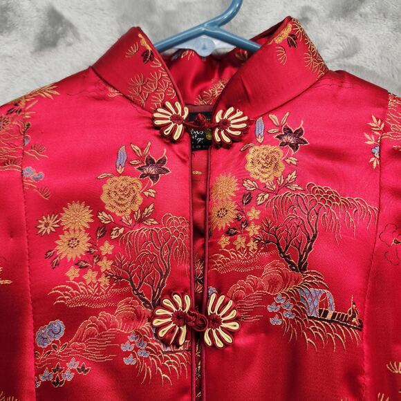 Vintage 60s Fans of S.F. Jacket Women S Red Satin Rayon Embroidered Frog Closure - Picture 3 of 10
